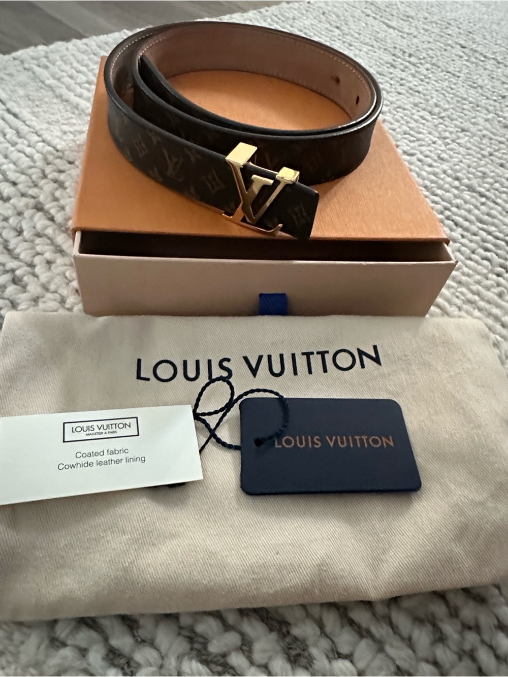 Louis Vuitton Brown Monogram Belt with Gold LV Buckle